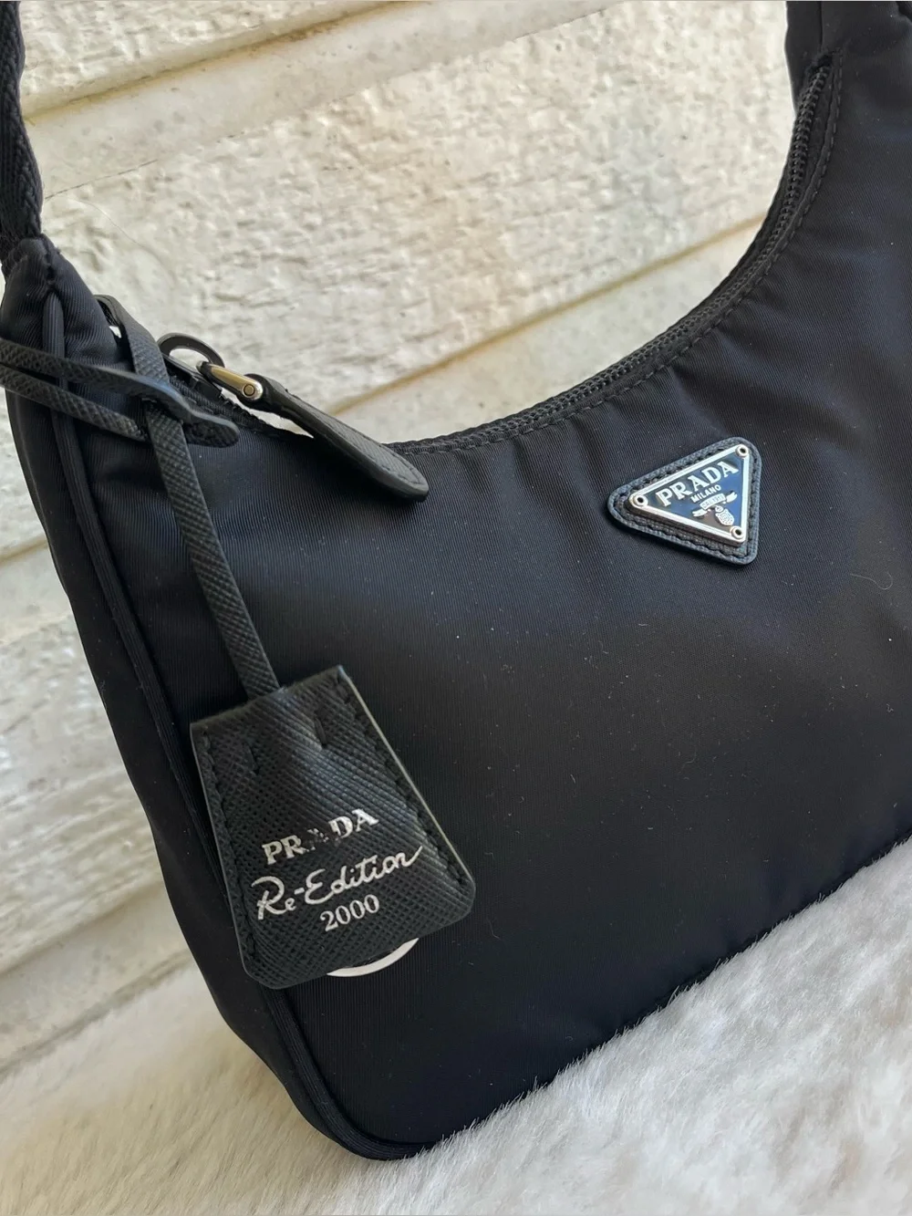 PRADA Re-Edition 2000 Black Nylon Hobo Baguette Shoulder Bag Galleria